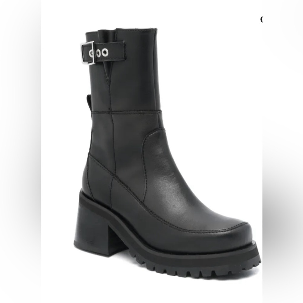 Ganni Black Leather Combat Boots